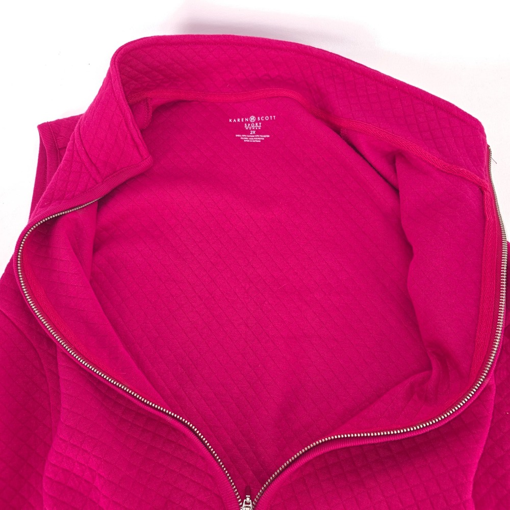Karen Scott Sport Quilted Full Zip Vest Woman 2X Pink Barbiecore Athleisure Cozy - Picture 5 of 16